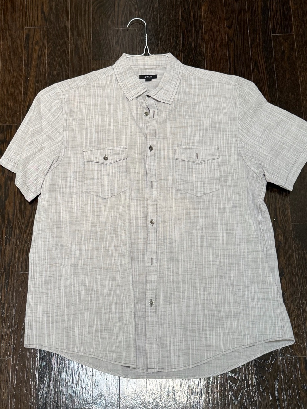 New Alfani Short Sleeve Button-Down Shirt in Light Gray